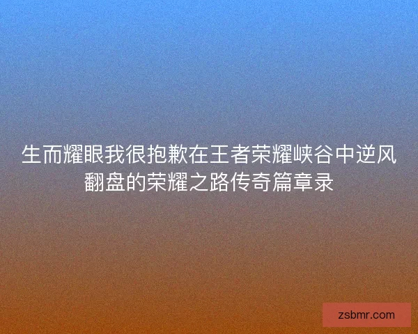 生而耀眼我很抱歉在王者荣耀峡谷中逆风翻盘的荣耀之路传奇篇章录